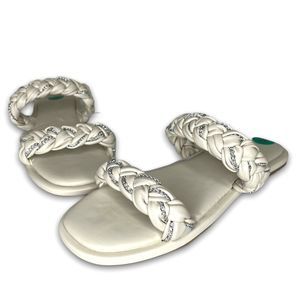 BCBGENERATION Tanya Cream‎ Braided Strap Vegan Leather Slip On Sandal, Size 8